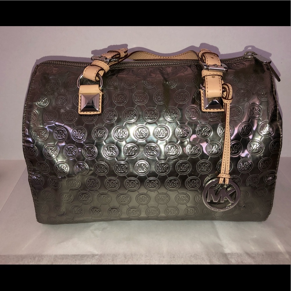 Michael Kors (MK) Monogram Mirror Metallic Satchel